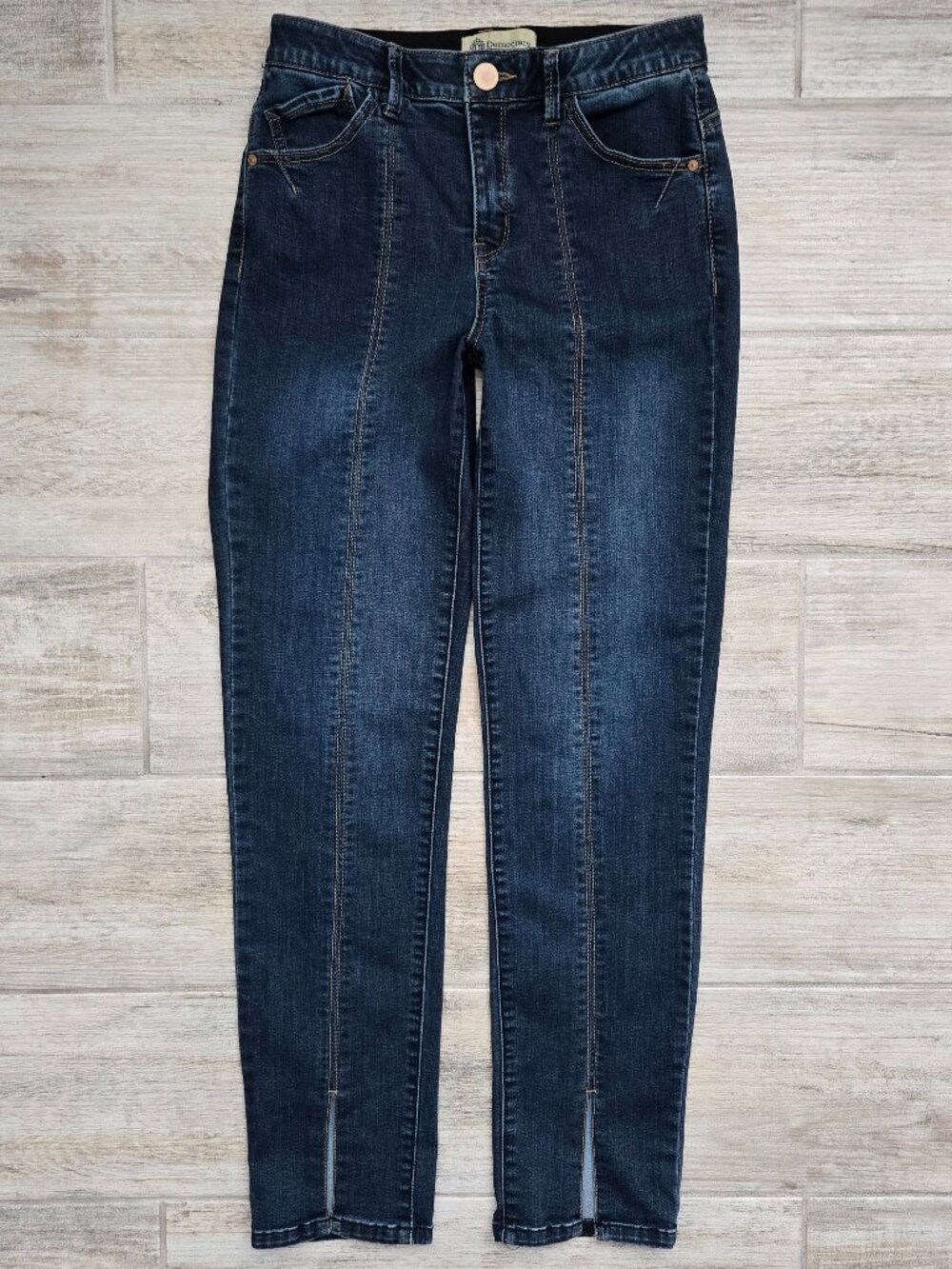 Democracy Ab Tech Slim Straight Split Hem Jeans Womens Shaping Stretch Denim 6
